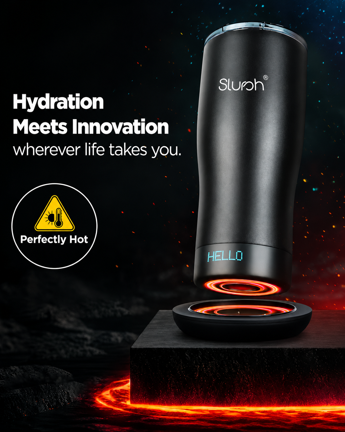 Smart Temperature Control Tumbler on its charging base
