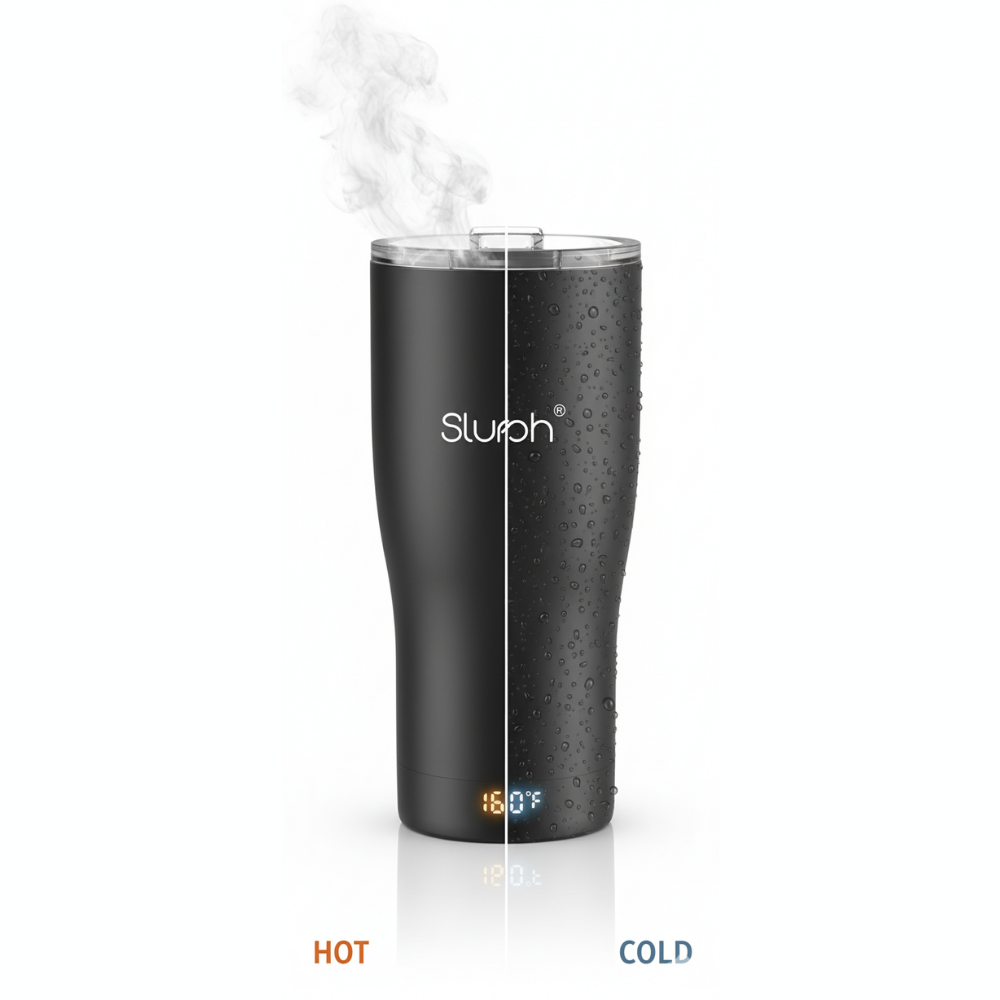 Side by side view of the tumbler keeping drinks hot and cold